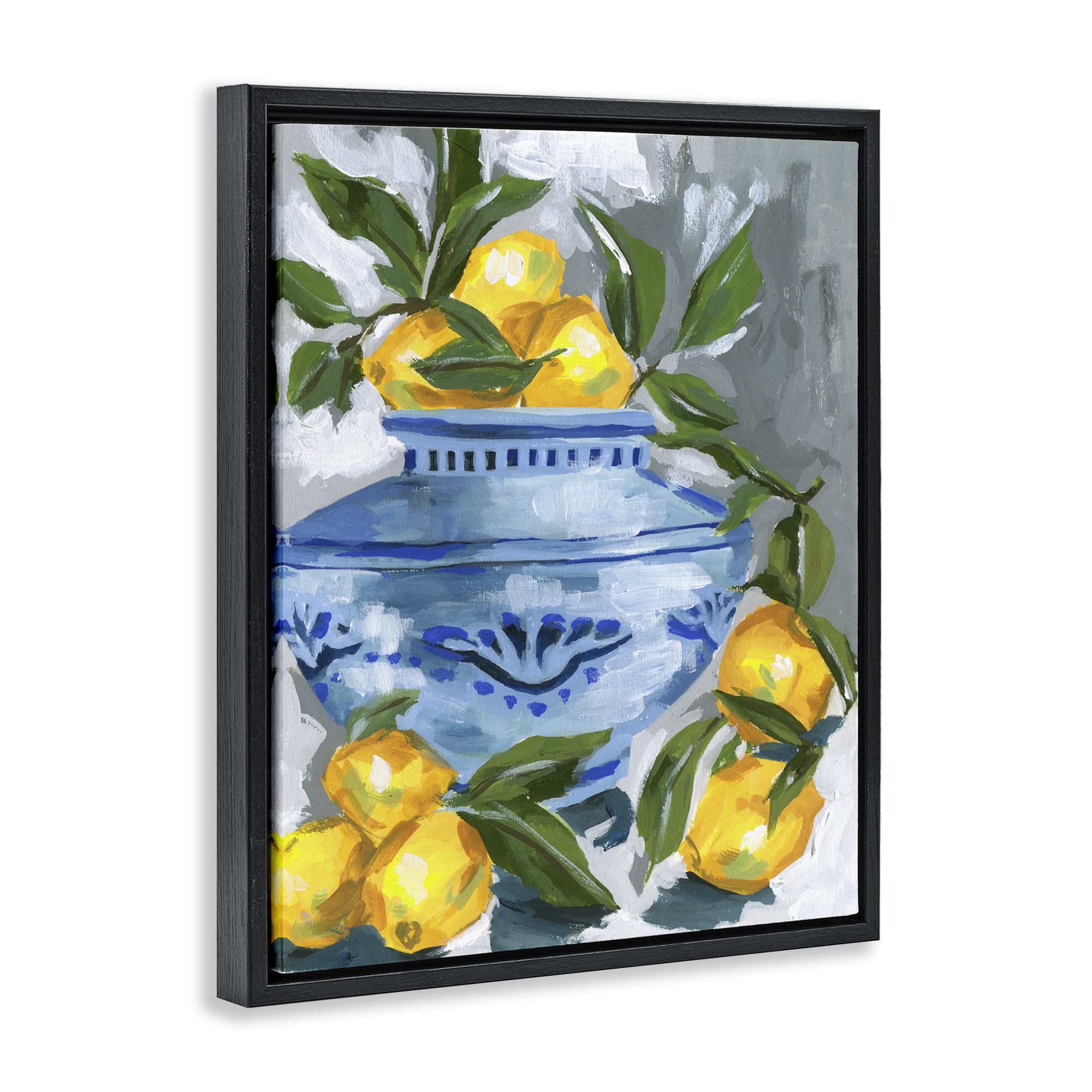 Stupell Industries Indigo & Lemon Vase Black Framed Floater Canvas Wall Art, design by Melissa Wang