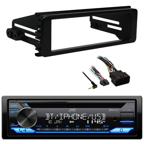 JVC KD-T720BT Single DIN AM/FM Radio Stereo USB AUX Bluetooth CD Player Multimedia Car Audio Receiver, METRA 99-9600 1998-2013 Harley-Davidson Touring Single-DIN