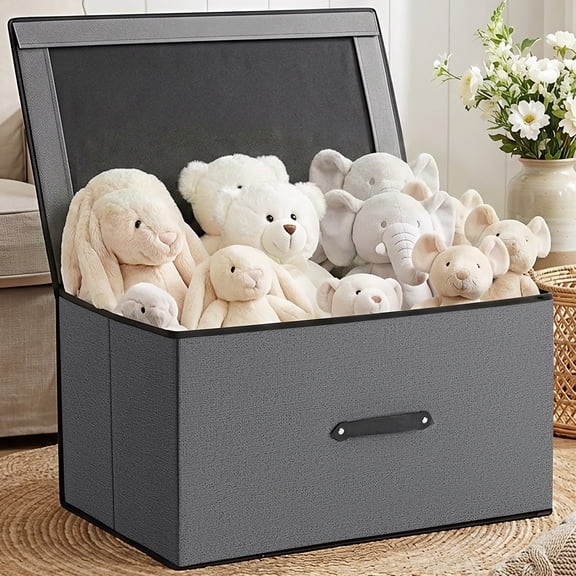 HONEIER Large Toy Box, Toy Box with Lid, Foldable Toy Box Storage Chest for Kids Playroom Nursery Living Room, 24 x 16 x 12 Inches, Gray