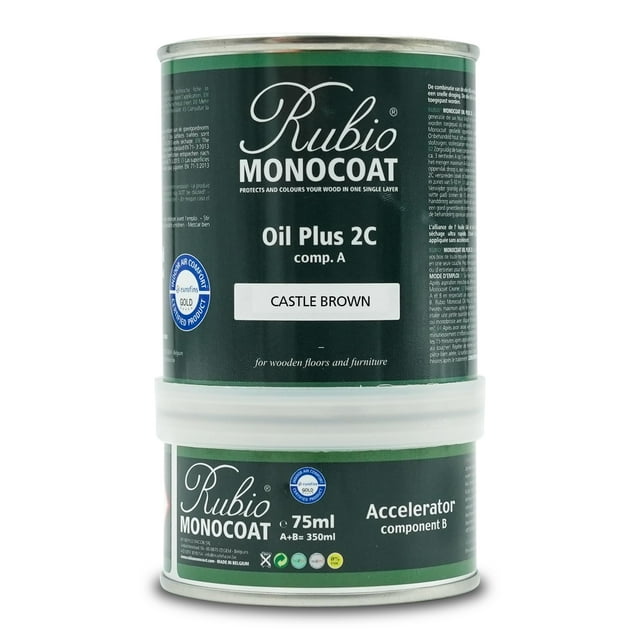 Rubio Monocoat Wood Stain & Finish 175 ft² - Castle Brown | Oil Plus 2C | Quick-Dry, Eco-Friendly Linseed Wood Oil for Indoor Use, Includes Accelerator (Part B) | Protector | 350 ml