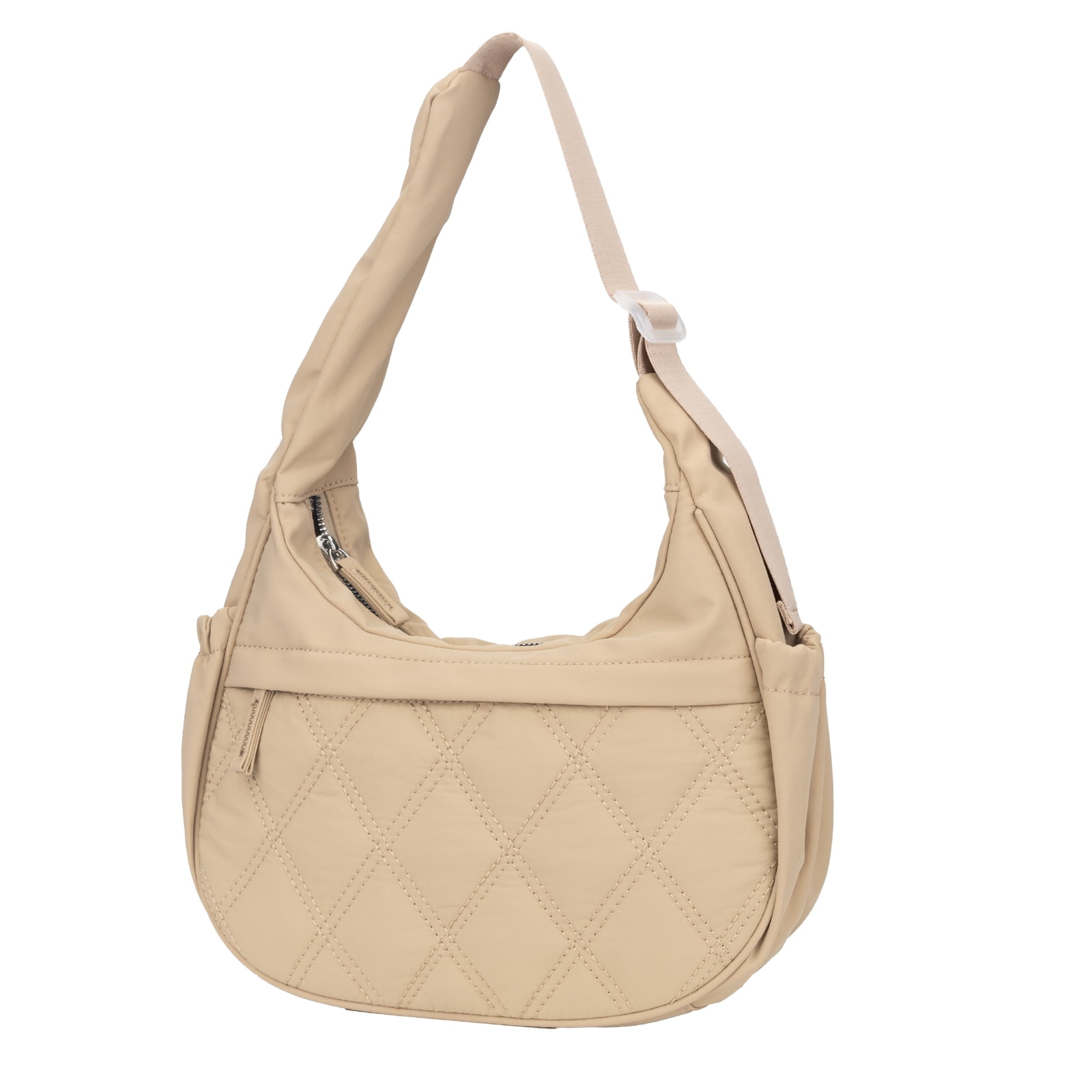 JANKS Small Puffer Crescent Shoulder Bag for Women, Nylon Quilted Puffy Crossbody Purse, Cute Hobo Shoulder Handbags （Khaki)