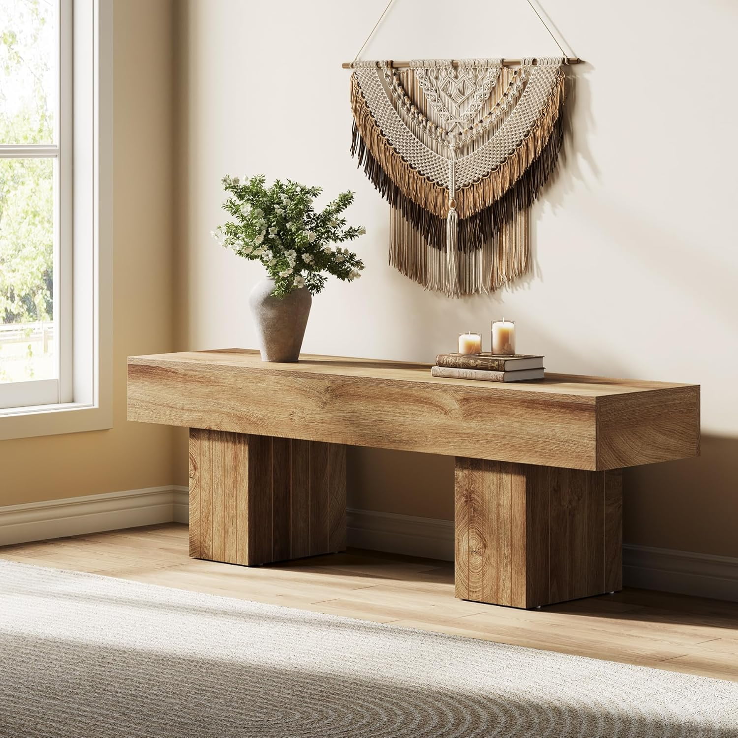 Tribesigns 55" TV Stand, Light Wood Low TV Consoles, Entertainment Center for TVs up to 55 Inch