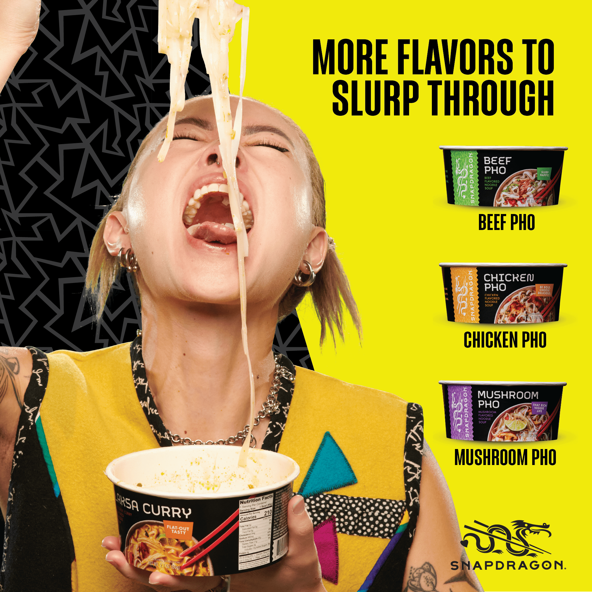 Snapdragon Laksa Curry Pho Spicy Instant Noodle Soup Broth with Gluten-Free Rice Noodles (2.1 oz Each, 6 Count), Shelf-Stable, Bowls