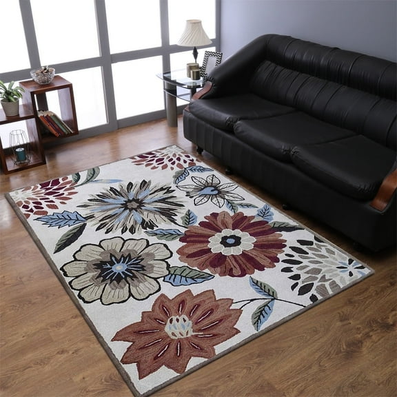 Rugsotic Carpets Hand Tufted Wool Eco-Friendly Area Rugs - 4'x6', Rectangle, Cream, Modern Contemporary Design, High Pile Handmade Anti Skid Rugs for Living Room, Bed Room (K03066)