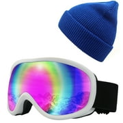 Ski Snow Goggles UV Protection Anti-Fog Skiing Snowboard Glasses with Knitted Hat for Men Women