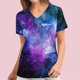 thumbnail image 1 of ICHUANYI Clearance Women's Fashion Short Sleeve V-Neck Tops Working Uniform Printing Pocket Blouse Tops(Purple, L) ICHUANYI WER2023081006144, 1 of 5