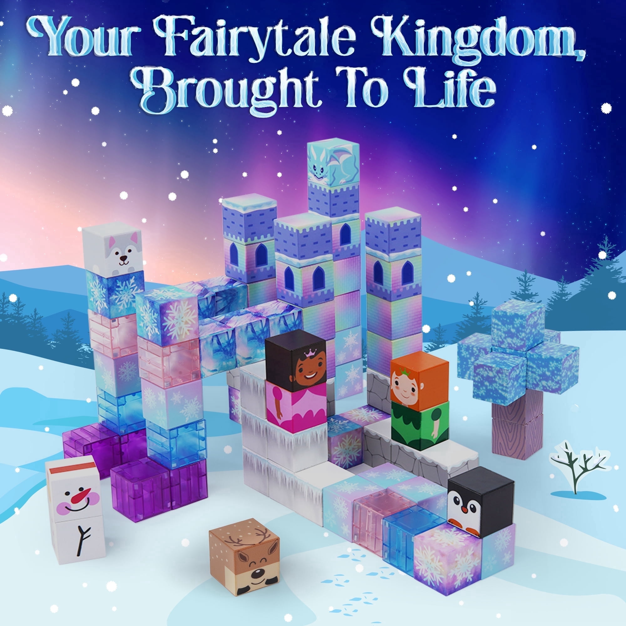 USA Toyz Blocchi Frosted Fairytale Magnetic Building Blocks 84pc Construction Set Toy for Kids