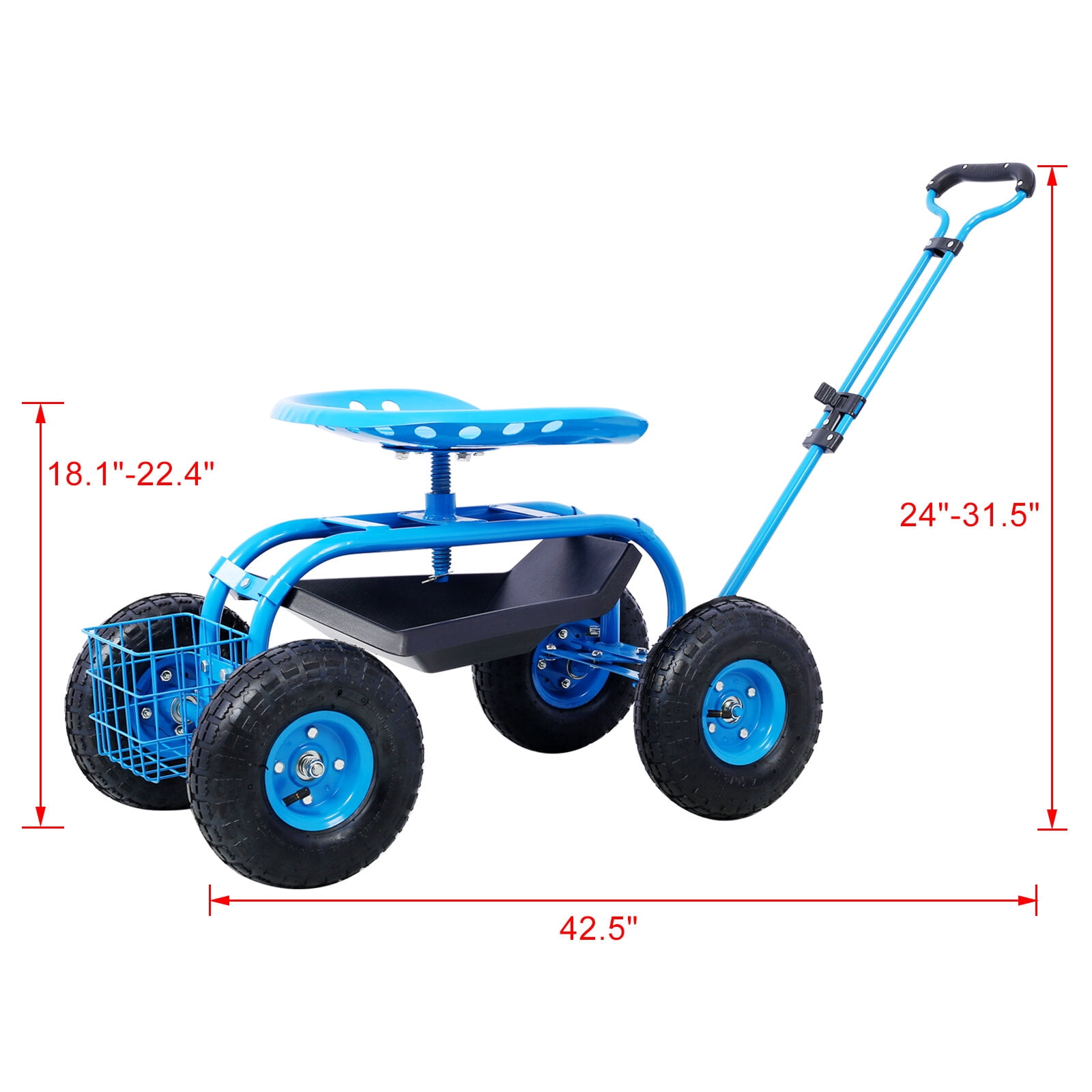 , Rolling Garden Scooter Garden Cart Seat with Wheels and Tool Tray, 360 Swivel Seat,Blue, Blue ,Steel ,