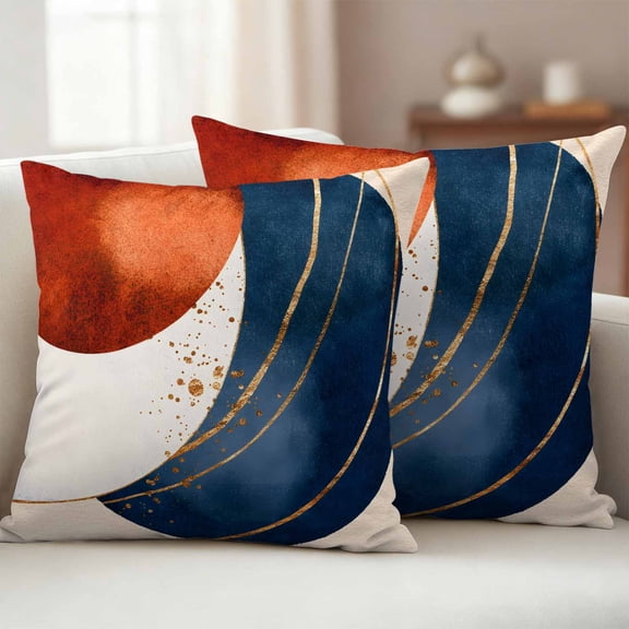 Pack of 2 Outdoor Pillow Covers,Waterproof Navy Blue Burnt Orange Throw Pillow Covers,Modern Boho Art Geometric Decorative Pillowcases Cushion Covers for Patio Couch Pillow Sham Protector 24x24 Inch