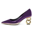 thumbnail image 2 of FSJ Women Unique Gold Chain Chunky High Heel Pumps Pointed Closed Toe Slip On Ladies Simple Office Comfy Party Slide Shoes Size 14 Purple, 2 of 4