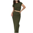 thumbnail image 2 of Riforla Women's Solid Color Round Neck Short Sleeved Top Women's Fashion Break 38386 Long Skirt Sets for Women 2 Pieces Green L, 2 of 7