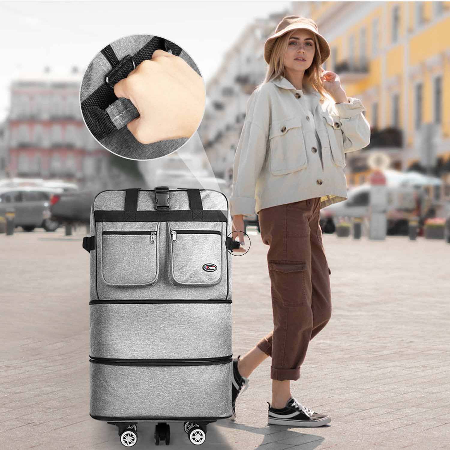 36" Expandable Foldable Luggage Bag,Collapsible Suitcases with Wheels,Lightweight Rolling Duffle Bag for Travel, Moving, Home Storage, Grey, MEX