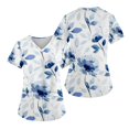 thumbnail image 2 of EHTMSAK Scrubs Tops Women 2xi with Pocket Floral Short Sleeve Nurse Uniform V Neck Tunic Pockets T Shirt Blouse Blue 4X, 2 of 7