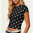 thumbnail image 3 of SAWOBUUN Women Cute Polka Dot T Shirt Short Sleeve Slim Stretch Crew Neck Trendy Summer Top, 3 of 7
