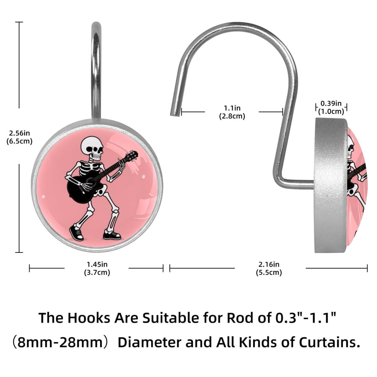 12pcs Decorative Shower Curtain Hooks, Rust Resistant Shower Rings for Bathroom Living Room,Rustproof Stainless Steel Rings for Shower Curtain and Liner Rods,Guitar Skeleton Pink