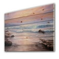 thumbnail image 2 of Designart 'Pastel Purple Sunset Glow Over Incoming Ocean I' Nautical & Coastal Print on Natural Pine Wood, 2 of 3
