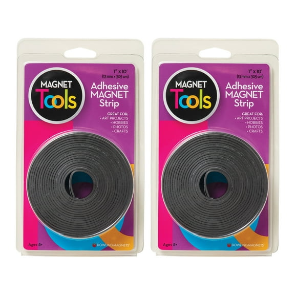 Dowling Magnets Adhesive Magnet Strip, 1" x 10' Roll, Pack of 2