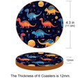 thumbnail image 3 of Dinosaur 6PCS Round Coasters, Microfiber Leather Cup Coasters Set of 6, 11x11 cm/4.3x4.3 in Drink Coasters for Home Decor, 3 of 6