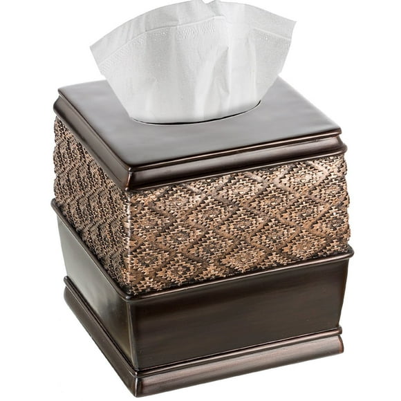 Creative Scents Dublin Tissue Box Cover - Decorative Bathroom Tissues Paper Holder Square, Modern Napkins Container, for Cute Elegant Bathroom Decor (Brown)