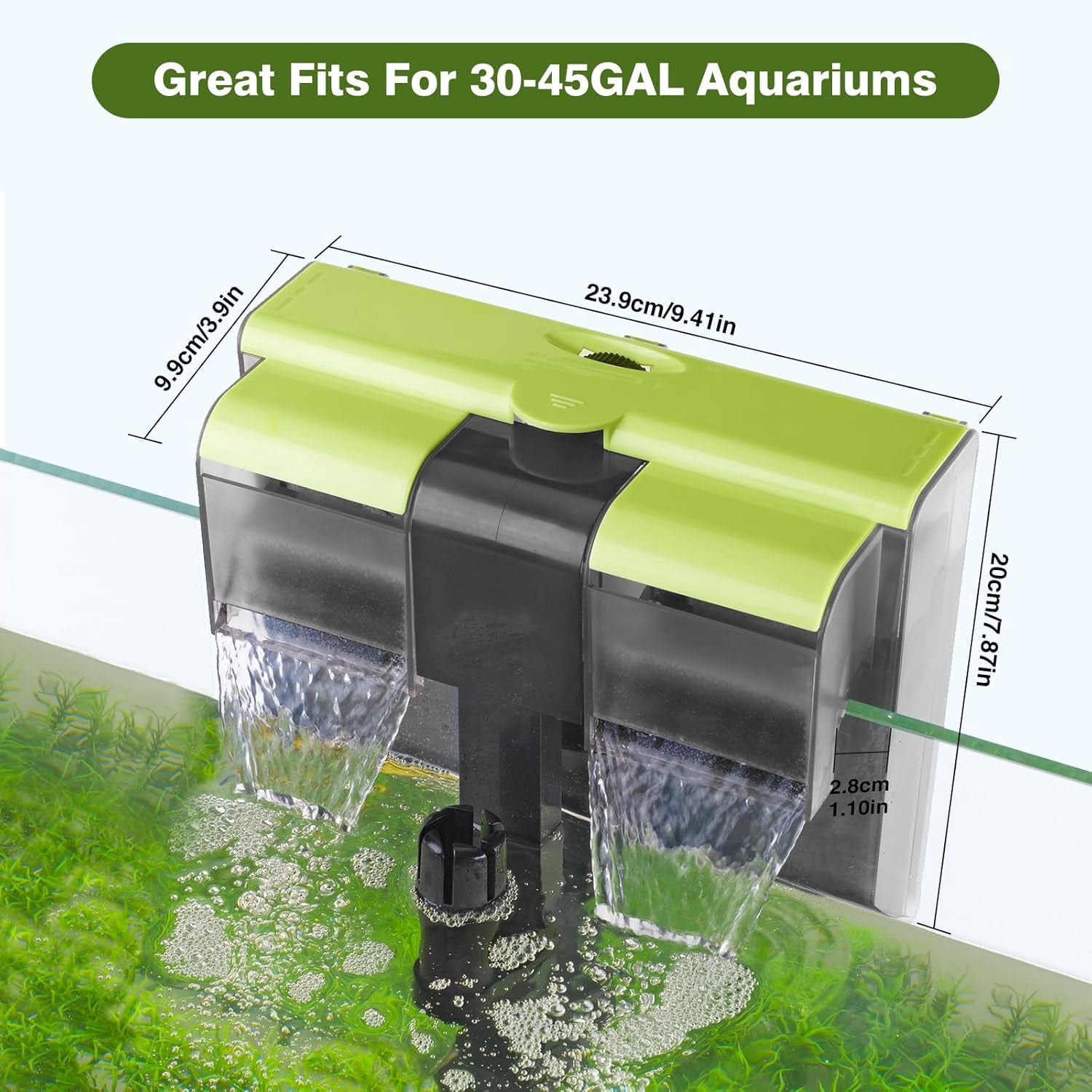 30-50 Gallon Aquariums Power Filter with Surface Skimmer, Lychee External Quiet Fish Tank Filter, Hang on Back Filter, Biochemical Cotton Filtration & Adjustable Water Flow, Dual Waterfall Design