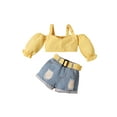 thumbnail image 3 of Mialoley Kids Girls 2-piece Outfit Set Off Shoulder Tops+Denim Shorts Set, 3 of 8