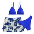 thumbnail image 2 of EliteGoogv Three Piece Swimsuit Set For Girls Tropical Print Halter Triangle Top With Matching Bottom And Sarong Modest Tween Teen Beach Swimwear,Blue,160, 2 of 6