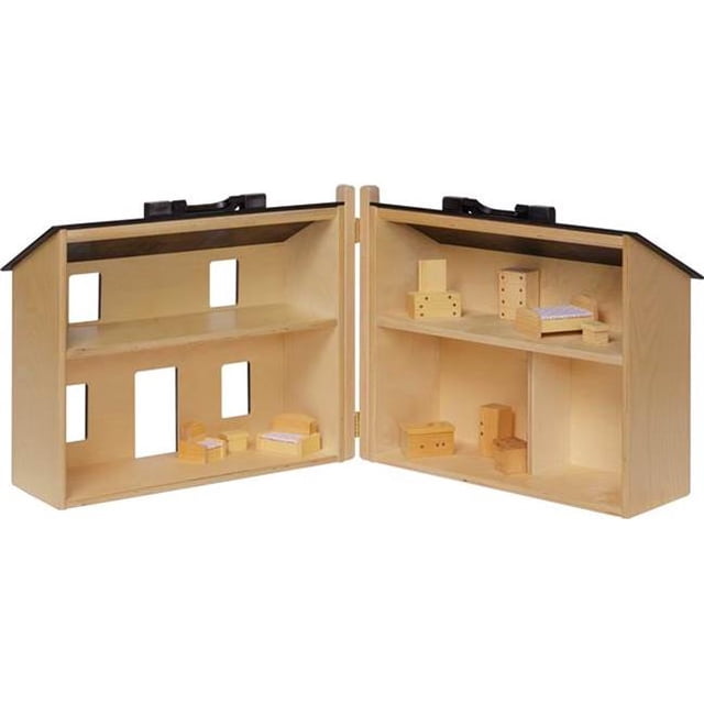 L146 MB-Set Maison de Poupée Pliante en Bois avec Meubles, Grand - Érable & Noir