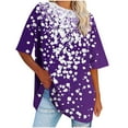thumbnail image 3 of Womens Tops Plus Size, Xunlbb Women's Oversized Round Neck Short Sleeved Solid Summer Base Shirt Sports T-shirt Tops ,Women's Tops for Workout/Running/Hawaiian Beach Vacation Purple 2, 3 of 7
