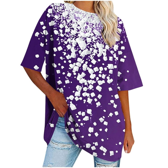 Liquidation d'Économies! BEFOKA Hauts pour Femmes Grande Taille en Liquidation, Blouse T-shirt d'Été Décontractée pour Femmes, T-shirt de Base d'Été Uni à Manches Courtes à Col Rond Surdimensionné pour Femmes, T-shirt de Sport Hauts