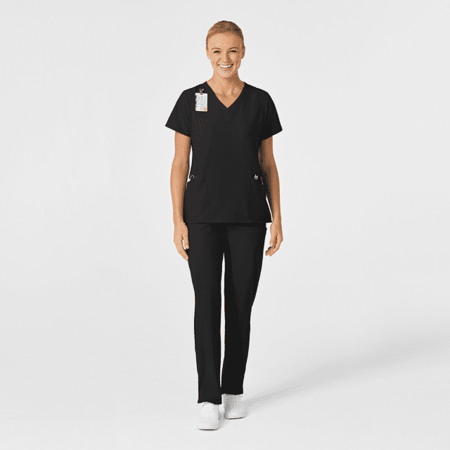 Uniforme médico con filipina cuello en V y pantalón Cargo para mujer color negro - Marca Wink