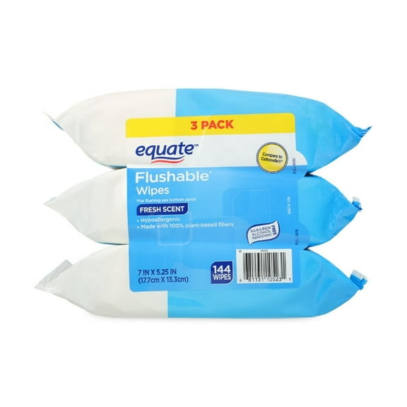 Flushable Wet Wipes, Fresh Scent, 144 Wipes (3 Pack), Compare to Cottonelle