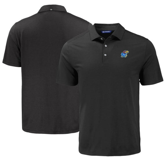 Men's Cutter & Buck Black Kansas Jayhawks Coastline Epic Comfort Eco Recycled Polo