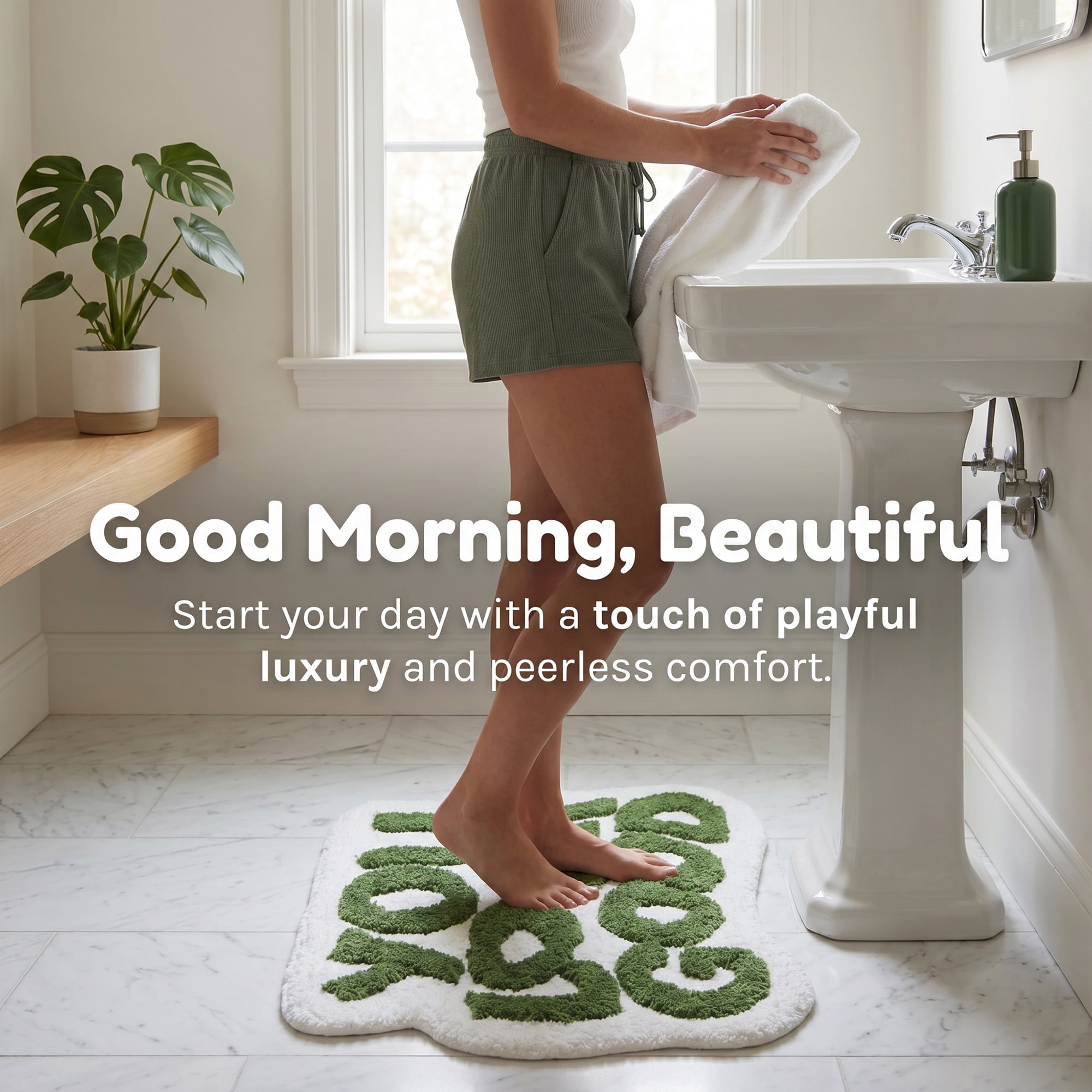 Unique Bargains Cat Aesthetic Irregular Shaped Absorbent Bath Mat Dark Green 25" x 21"
