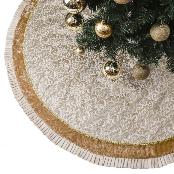 Falda para árbol de Navidad Valery Madelyn, terciopelo blanco y dorado, 150 cm