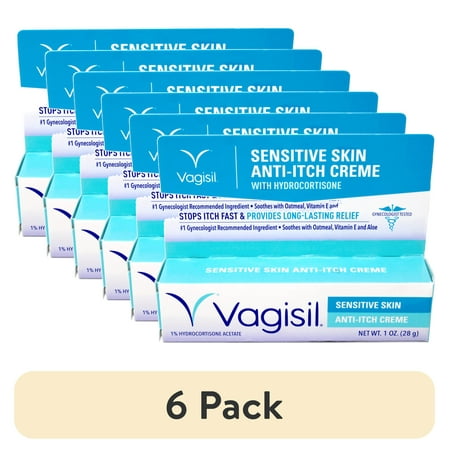 (6 pack) Vagisil Sensitive Skin Anti-Itch Cream for Women, with Hydrocortisone, Helps relieve Yeast Infection Irritation, Soothes & Cools, 1oz