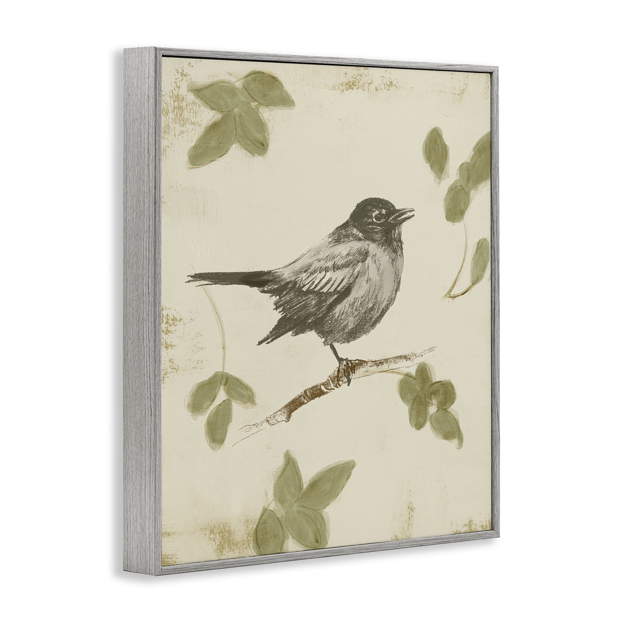 Stupell Industries Bird Scene over Neutral Gray Framed Giclee Art, design by Lanie Loreth