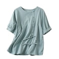 thumbnail image 2 of Camiseta de Manga Corta con Cuello Redondo Fiudx Algodón Atado Abotonada Mujer Novedad de Verano, 2 of 7
