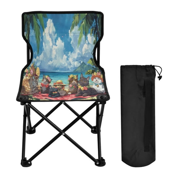 YAZAOO Camping Chairs Modern Cats Picnic on Beach Pattern Folding chair