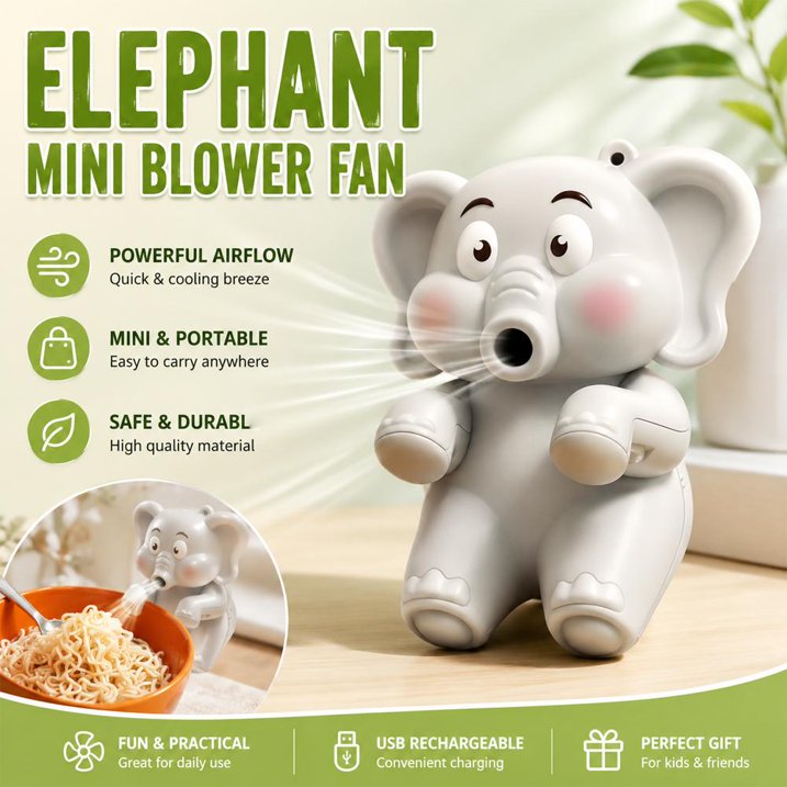Cooling Clip-On Mini Fan for Cup & Bowl,Funny Elephant Animal Fans Coffee Chiller,Portable Hanging Mug Fan for Drinks,Desktop Beverage Cooling Companion for Hot Drinks Beverages Rice Food