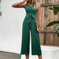 thumbnail image 4 of LLYwey Womens Yoga Pants With Pockets Women Casual Solid Pocket Romper Button V-Neck Sleeveless Tops Bandage Strap Jumpsuit Summer Pants Female Long Pant Style H1198 Green XXL, 4 of 8