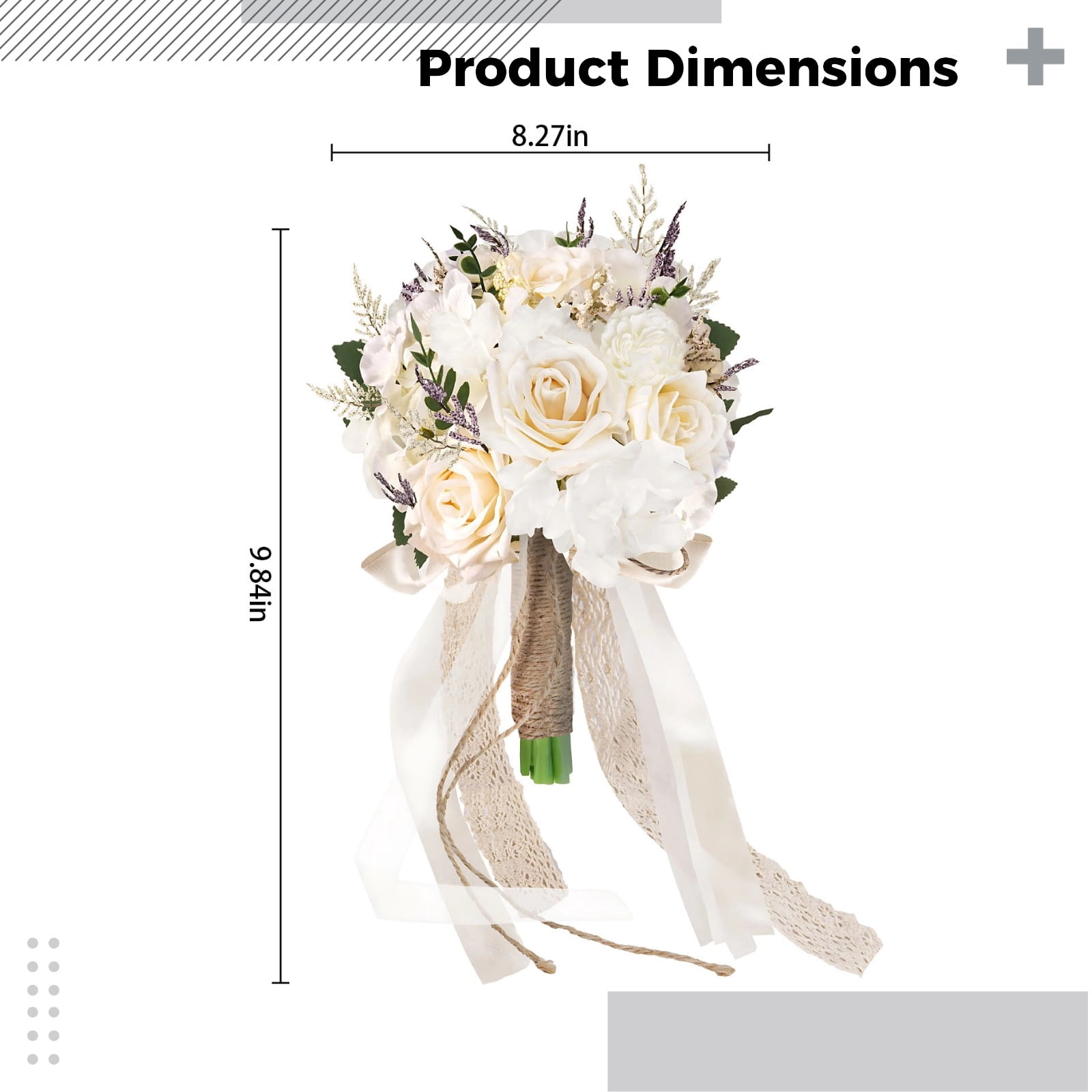 Artificial Wedding Bouquets, Champagne White Roses Flower Bouquet for Bride, Bridesmaid, 13.8 in / 35 cm for Wedding and Photography