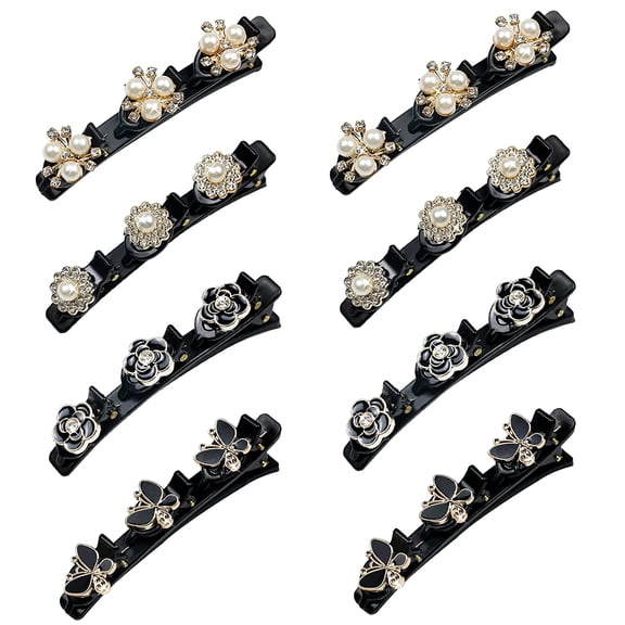 8 Pcs Sparkling Crystal Stone Braided Hair Clips with 3 Small Clips Chopped Hairpin Duckbill Clips Rhinestones Double Layer Mini Hair Clips for Women Girls.