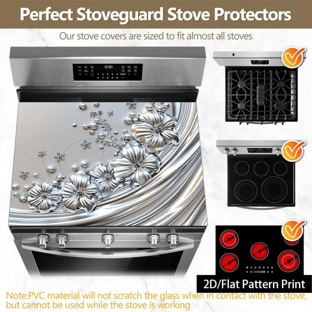 1 piece, stove panel and cooktop panel protection pad, 2D flat European floral pattern kitchen decorative countertop pad, suitable for stoves, washing machines, dryers, coffee machines, multi-functio
