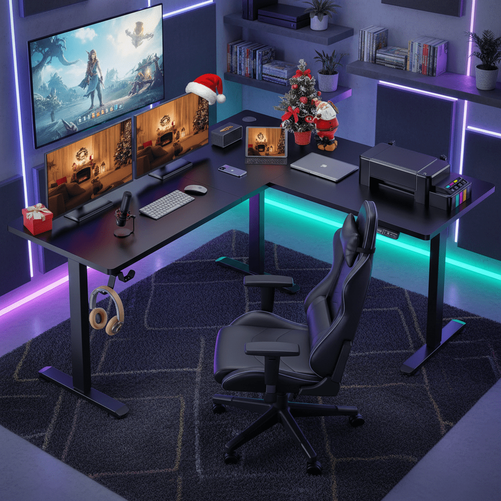 Legooin L-Shaped Ergonomic Sit-Stand Desk 63x55 inch Corner Standing Desk Gaming Table with Height Adjustable for Home Office Black
