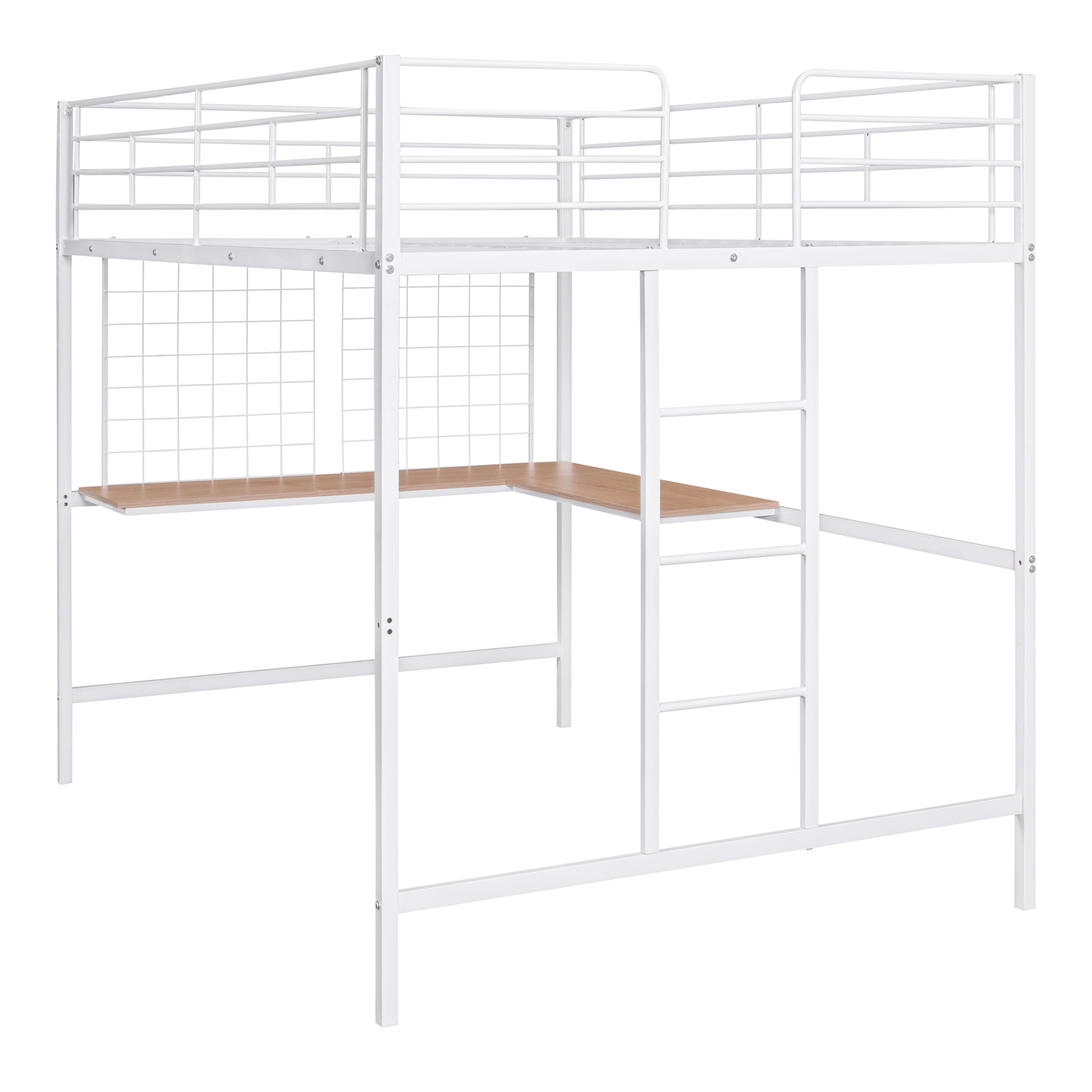 Aukfa Full Size Loft Bed with L shape Desk, Heavy Duty Metal Bed Frame for Teens Adults, White