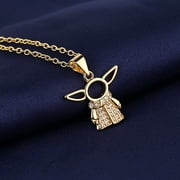 14K Gold Baby Yoda Necklace with Genuine Crystals