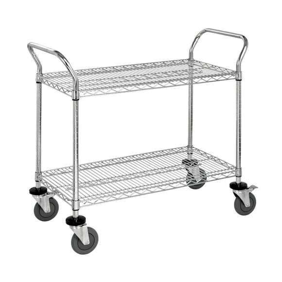 Quantum Storage Systems WRC-2436-2 Chariot Utilitaire en Fil Métallique à 2 Niveaux, 2 Tablettes en Fil Métallique, Fini Chrome, Largeur 24 Pouces x Longueur 36 Pouces x Hauteur 37-1/2 Pouces
