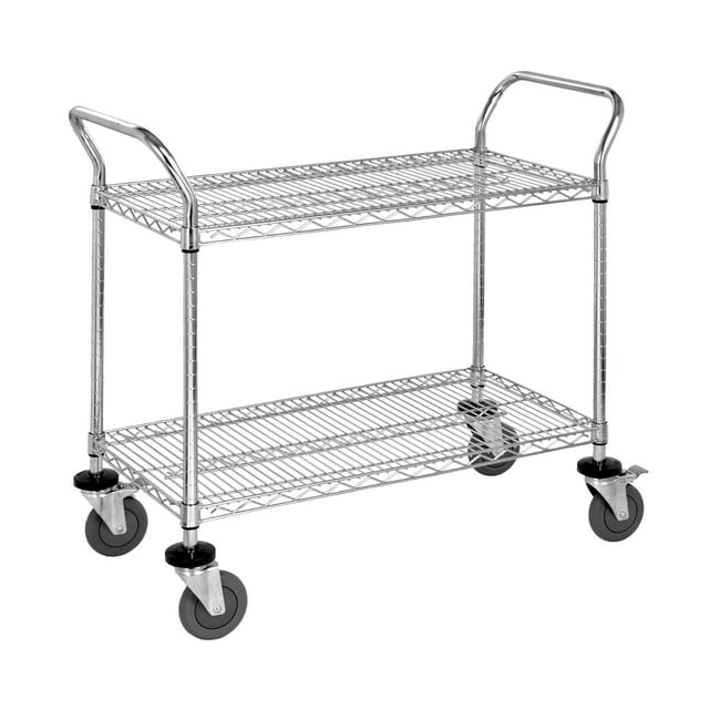 Quantum Storage Systems WRC-2436-2 2-Tier Wire Utility Cart, 2 Wire Shelves, Chrome Finish, 24" Width x 36" Length x 37-1/2" Height
