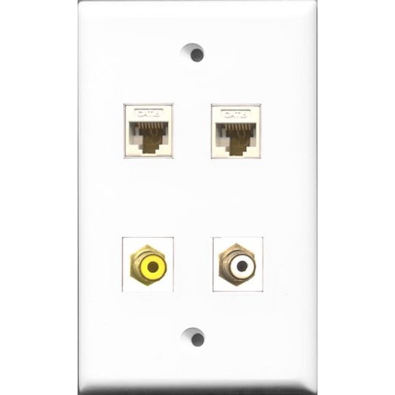 RiteAV 1 Port RCA White and 1 Port RCA Yellow 2 Port Cat6 Ethernet White Wall Plate