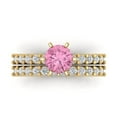 thumbnail image 2 of 1.66 ct Brilliant Round Cut Pink Zircon 14k Yellow Gold Solitaire with Accents Engagement Bridal Wedding Ring Band Set size 5.25, 2 of 7